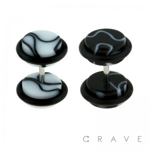 MARBLE BLACK & WHITE ACRYLIC FAKE PLUG W/ O-RINGS