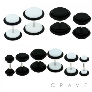 SOLID BLACK OR WHITE ACRYLIC FAKE PLUG W/ O-RINGS