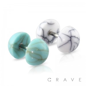 ACRYLIC DOME SHAPED STONE PATTERN 316L SURGICAL STEEL FAKE BARBELL PLUG