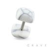 ACRYLIC SQUARE SHAPED STONE PATTERN 316L SURGICAL STEEL FAKE BARBELL PLUG