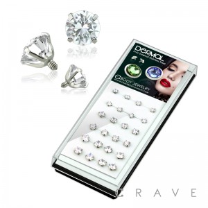 24PCS 316L SURGICAL STEEL ASSORTED ROUND PRONG SET CLEAR GEM DERMAL TOP PACKAGE(TOP PART ONLY)