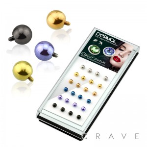 24PCS OF PVD PLATED OVER 316L SURGICAL STEEL ASSORTED ROUND BALL DERMAL TOP PACKAGE(TOP PART ONLY)