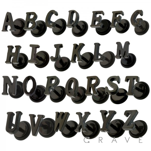 BLACK PVD PLATED 316L SURGICAL STEEL FAKE PLUG W/ ALPHABET LETTERS A TO Z