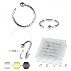 20PCS PACK OF 316L SURGICAL STEEL NOSE HOOP WITH BALL END (BOX NOT INCLUDED)