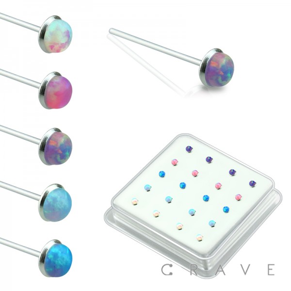 20PCS OF VIBRANT COLORED OPAL PRESS FIT 925 STERLING SILVER NOSE PIN BOX