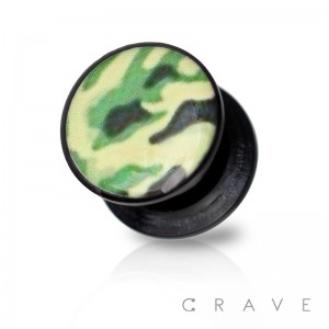 CAMOUFLAGE PRINT TOP BLACK ACRYLIC SCREW FIT PLUG