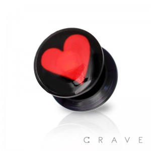 RED HEART PRINT TOP BLACK ACRYLIC SCREW FIT PLUG