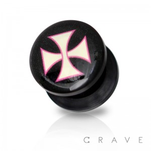IRON CROSS PRINT TOP BLACK ACRYLIC SCREW FIT PLUG