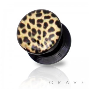 LEOPARD PRINT TOP BLACK ACRYLIC SCREW FIT PLUG