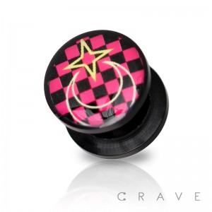 PINK MOONSTAR PRINT TOP BLACK ACRYLIC SCREW FIT PLUG