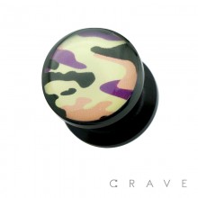 PURPLE CAMOUFLAGE PRINT TOP BLACK ACRYLIC SCREW FIT PLUG