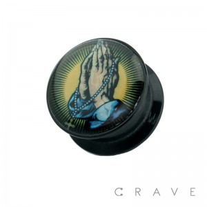 ROSARY PRAYING HANDS PRINT ACRYLIC SCREW FIT PLUG