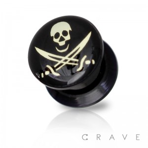 PIRATE SKULL PRINT TOP BLACK ACRYLIC SCREW FIT PLUG