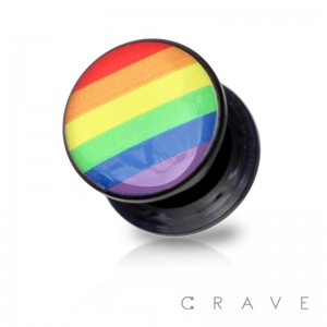 RAINBOW PRINT TOP BLACK ACRYLIC SCREW FIT PLUG