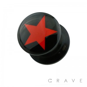 RED STAR PRINT TOP BLACK ACRYLIC SCREW FIT PLUG