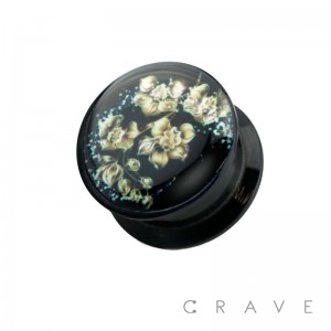 GOLDEN ORCHID PRINT ACRYLIC SCREW FIT PLUG