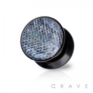 SNAKE REPTILE SKIN PRINT TOP BLACK ACRYLIC SCREW FIT PLUG