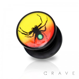 SPIDER PRINT TOP BLACK ACRYLIC SCREW FIT PLUG