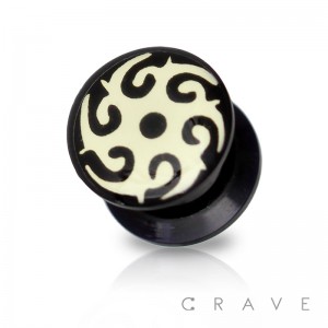 TRIBAL LOGO PRINT TOP BLACK ACRYLIC SCREW FIT PLUG
