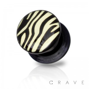 ZEBRA STRIPED PRINT TOP BLACK ACRYLIC SCREW FIT PLUG