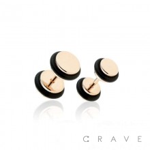 ROSE GOLD PVD PLATED OVER 316L SURGICAL STEEL FAKE PLUG WITH O-RINGS