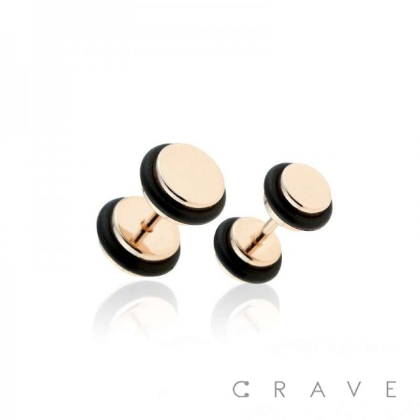 ROSE GOLD PVD PLATED OVER 316L SURGICAL STEEL FAKE PLUG WITH O-RINGS