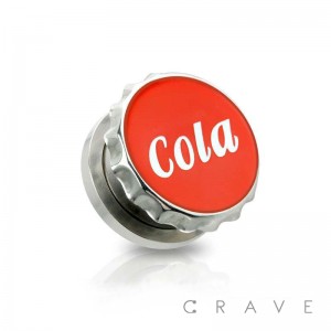 COLA PRINT BOTTLE CAP 316L SURGICAL STEEL SCREW FIT PLUG