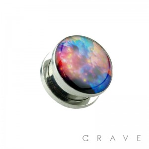 SPACE GALAXY PRINT 316L SURGICAL STEEL SCREW FIT PLUG