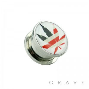 U.S FLAG POT LEAF PRINT 316L SURGICAL STEEL SCREW FIT PLUG