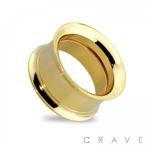 GOLD IP 316L SURGICAL STEEL INTERNALLY THREADED DOUBLE FLARE SCREW-FIT TUNNEL