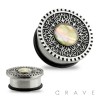 ANTIQUE GLITTER OPAL SILVER TRIBAL SHIELD 316L SURGICAL STEEL SINGLE FLARED SOLID PLUG WITH O-RING