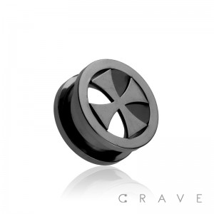 BLACK PVD IRON-CROSS SCREW FIT TUNNEL PLUG