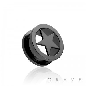 BLACK PVD 316L SURGICAL STEEL STAR SCREW FIT TUNNEL PLUG