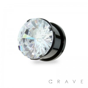 PRONG SET CZ BLACK PVD 316L SURGICAL STEEL SCREW-FIT TUNNEL PLUG