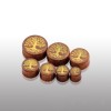 DOUBLE FLARED BEECH WOOD SADDLE PLUG WITH GOLD TREE OF LIFE FRONT