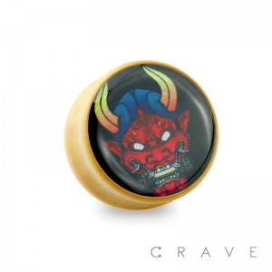 HANNYA DEMON MASK PRINT ORGANIC SONO WOOD SADDLE PLUG