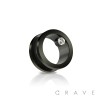 BLACK PVD PLATED OVER 316L SURGICAL STEEL SCREW FIT CENTER CZ TUNNEL PLUG
