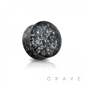 BLACK DOUBLE FLARED CRACKED GLASS SADDLE PLUG