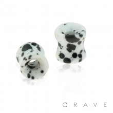 WHITE WITH BLACK POLKA DOT HOLLOW TUNNEL SEMI PRECIOUS HOWLITE STONE SADDLE PLUG