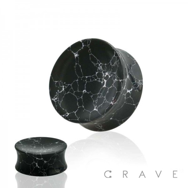 SOLID CONCAVE BLACK HOWLITE STONE SADDLE PLUG