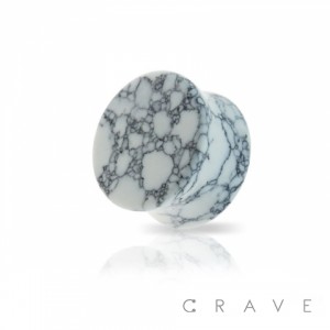 SEMI PRECIOUS FLAT WHITE HOWLITE STONE DOUBLE FLARED PLUG