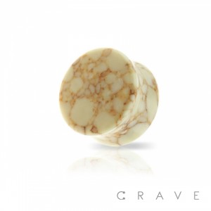 SEMI PRECIOUS FLAT BEIGE HOWLITE STONE DOUBLE FLARED PLUG