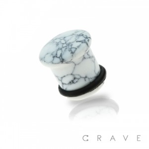 SEMI PRECIOUS WHITE HOWLITE STONE SINGLE FLARE PLUG WITH O-RING