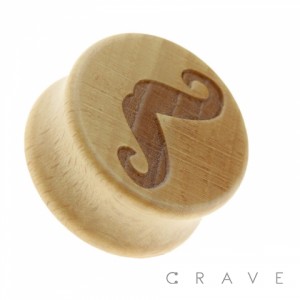 "Mustache" Engraved Organic Wood Saddle Fit Plug
