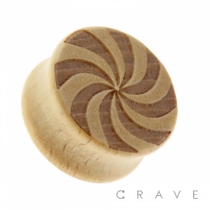 "Spiral" Engraved Organic Wood Saddle Fit Plug
