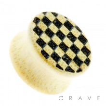 "Checkered Patterned" Organic Wood Saddle Fit Double Flared Plug