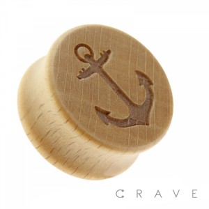 "Anchor" Engraved Organic Wood Saddle Fit Plug