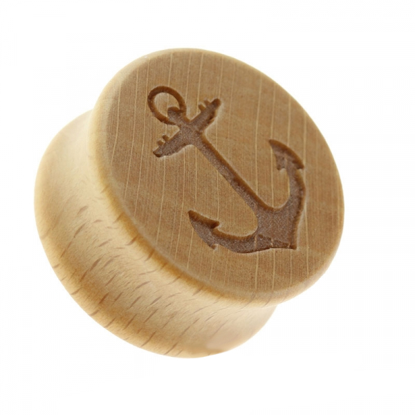 "Anchor" Engraved Organic Wood Saddle Fit Plug