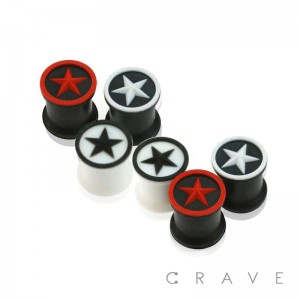 "Star" Embossed Ultra Flexible Silicone Double Flare Plug