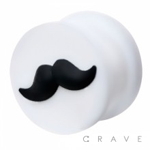 "Mustache" Embossed Flexible Silicone Double Flare White Plug